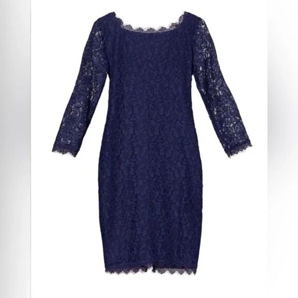 EUC Diane von Furstenberg Zarita Long Sleeve Zipper Back Lace Dress in Navy Sz 6 - Picture 5 of 14